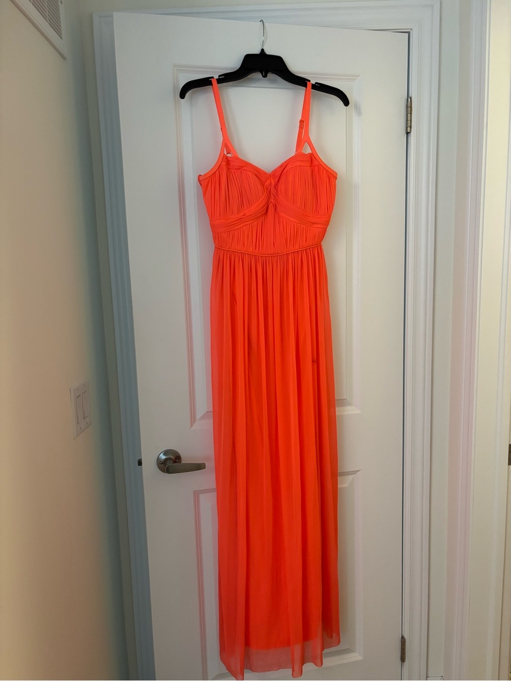 Jessica Simpson Maxi Dress with Pleated Bodice bright coral